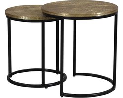 Bijzettafel set van 2 – messing – oosters – goud zwart – rond