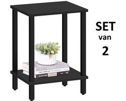 Bijzettafel - Set van 2 - Nachtkastje - Sidetable - Bijzettafel - 2 Lagen Opbergruimte – Vierkant - IN.HOMEXL Umbria - Zwart 38x30x55cm