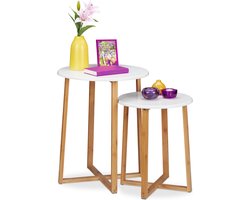 bijzettafel set van 2 - rond - 48,5 en 60,5 hoog - modern - bamboe - koffietafel