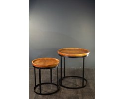 Bijzettafel Set van 2 – Rond Mangohout & Metaal – Tijdloos Industrieel Design