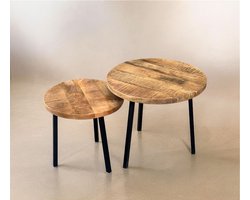 Bijzettafel Set van 2 – Rond Mangohout & Metaal – Tijdloos Industrieel Design