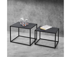 Bijzettafel set van 2 zwart metaal 35x45x35 - 30x40x30 cm