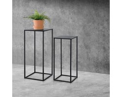 Bijzettafel set van 2 zwart metaal 70x30x30 - 60x25x25 cm