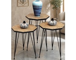 bijzettafel set van 3 - bijzettafel - bijzettafel metaal met hout - salontafel - bijzettafels - tafeltje - bijzettafel set van 3