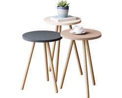 Bijzettafel set van 3 Hjørring rond grijs wit roze