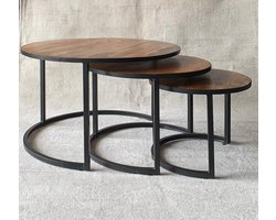 Bijzettafel Set van 3 – Mangohouten Tafelset – Vintage Look