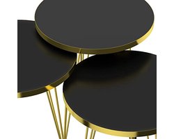 Bijzettafel Set van 3 Rond Zwart en Goudkleurig