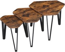 Bijzettafel - Set van 3 - Uitschuifbaar - Hout/Metaal - Vintage Bruin