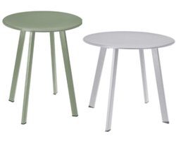 Bijzettafel set voor buiten - licht grijs - mat groen - metaal Ø50 en Ø40