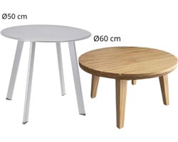 Bijzettafel set voor buiten - salontafel - tuintafel - metaal en hout - rond Ø 50cm en Ø 60cm
