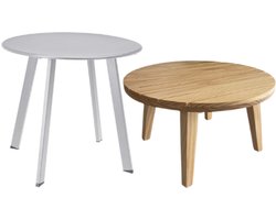 Bijzettafel set voor buiten - salontafelset - tuintafel - metaal en hout - rond - Ø 50cm en Ø 60cm