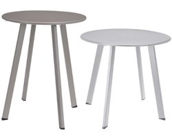 Bijzettafel set voor buiten - taupe - licht grijs - rond - voor binnen - metaal - salontafel - set van 2