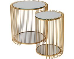 Bijzettafel Set - Woonkamertafel Banktafel - Decoratie Opbergen - Met Spiegelglas - Set van 2 - Messing