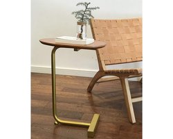 Bijzettafel - Sidetable C-vorm - Laptop Tafel - Ronde Tafelrand - 60cm Hoog - Goud