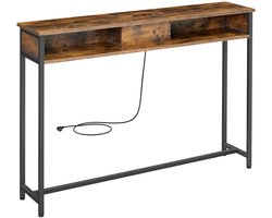 Bijzettafel - Sidetable - Consoletafel - Bijzettafel Bank - Smalle Tafel - Entree Tafel - Hout - Bruin - 25x120x81CM - 2 compartimenten - 2 USB-Poorten