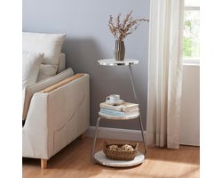 Bijzettafel - Sidetable - Decoratief gebruik - Marmerlook blad - 74x46x37cm - Wit