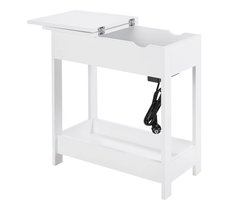 Bijzettafel - Sidetable - Eindtafel - Koffietafel - Met stopcontact en USB - Klep deksel - Hout - Wit - 60x60x30cm