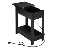 Bijzettafel - Sidetable - Eindtafel - Koffietafel - Met stopcontact en USB - Klep deksel - Hout - Zwart - 60x60x30cm