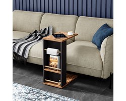 Bijzettafel Siikainen laptoptafel met horizontale spijlen en wielen 44x29x65 cm houtkleurig en zwart