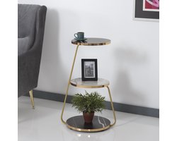 Bijzettafel Sipoo 74x46x37cm marmer zwart en marmer wit