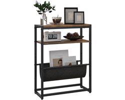 Bijzettafel smalle salontafel 43 x 18 x 56 cm rustiek bruin | 3-traps plank, V-vormige magazijnhouder, industrieel nachtkastje, voor woonkamer, slaapkamer, kleine ruimtes