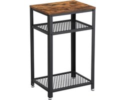bijzettafel, telefoontafel met 2 rasterplanken, kantoor, gang, woonkamer, met metalen frame, staal, houtlook, vintage bruin-zwart LET75BX