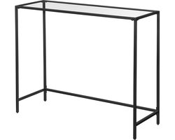 Bijzettafel van gehard glas, consoletafel 100×35×80 cm in zwart, modern en minimalistisch design, metalen frame met verstelbare poten, multifunctioneel voor woonkamer, hal en gang.
