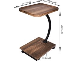 Bijzettafel van hout met 2 etages - salontafel op wielen - C-vorm 30 x 40 x 58 cm - houtlook bijzettafel voor woonkamer en buiten - koffietafel