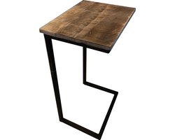 Bijzettafel van Mangohout Massief - Tafeltje - Laptop Tafel - Bijzettafel Metaal met Hout - Koffietafel - 65 cm