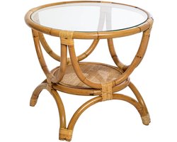 Bijzettafel van rotan met blad van gehard glas FARAH