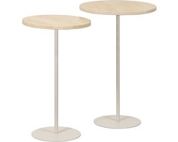 Bijzettafel Vars - Travertin/Metaal - Creme - 35 x 54 x 35 cm (BxHxD) - Set 2 stuks