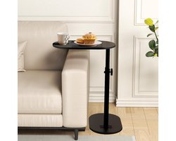 Bijzettafel verstelbaar in hoogte - Ruimtebesparend & multifunctioneel - Bamboe blad + metalen frame - Compact smal design - Ideaal voor bank, bed en laptop - Laptoptafel bed, sidetable, nachtkastje