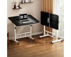 Bijzettafel - Verstelbare bijzettafel - 40x60 cm - Hoogte instelbaar van 55 cm tot 80 cm - Incl. wielen - Tafeltje - Laptoptafel - Banktafel - Bedtafel - Koffietafel - Zwart