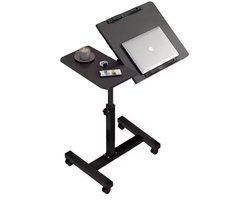 Bijzettafel - Verstelbare bijzettafel - 40x60 cm - Hoogte instelbaar van 59 cm tot 89 cm - Twee bladen - Incl. wielen - Tafeltje - Laptoptafel - Banktafel - Bedtafel - Koffietafel - Zwart