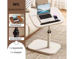 Bijzettafel - Verstelbare bijzettafel - C-vorm - 28x45 cm - Hoogte instelbaar van 45 cm tot 80 cm - Tafeltje - Laptoptafel - Banktafel - Bedtafel - Koffietafel - Wit