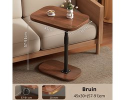 Bijzettafel - Verstelbare bijzettafel - C-vorm - 30x45 cm - Hoogte instelbaar van 57 cm tot 91 cm - Tafeltje - Laptoptafel - Banktafel - Bedtafel - Koffietafel - Bruin