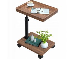 Bijzettafel - Vierkante Hefplank - Verstelbare Tafeltje 45-80cm - Inclusief 4 Rijwielen & 2 Remmen - Met Draaiend Blad & Onderblad - Voor Bank & Bed - Makkelijk in Elkaar te Zetten