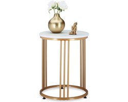 Bijzettafel - voor bank - marmer look - rond - Ø 41 cm - metaal - wit
