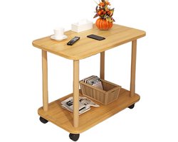 Bijzettafel voor Bank - Mobiele Salontafel met Wielen - 2-Laags Multifunctionele Bijzettafel - Notenbruin 60×40×53CM