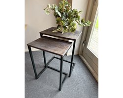 Bijzettafel voor binnen - bijzettafel | sunburn | zwart-grijs | hout/metaal | 46x31x61 cm | set van 2 - metaal - 46x31x61