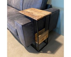 Bijzettafel voor over de bank | Mangohout en Staal | 45x29x69cm