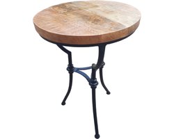 Bijzettafel Waai - mangohout - zwart stalen onderstel - 43 x 43 x 64 cm