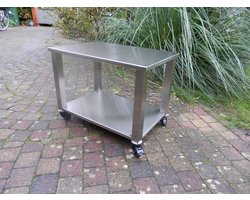 Bijzettafel Wiesbaden, RVS Bijzettafel op wielen, Bijzettafel RVS, Tafel verrijdbaar, RVS tafeltje, Design tafel,