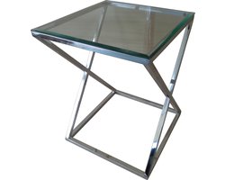 Bijzettafel X rvs glans 45x45x50cm glas facet geslepen