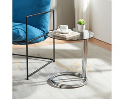 Bijzettafel Ylivieska rond 46x45 cm chroom en grijs glas [en.casa]