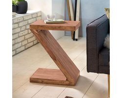 Bijzettafel Z Kubus 44x30x59 cm Massief Acaciahout Bruin | woonkamertafel in extravagant Z-vorm, salontafel van echt hout in landelijke stijl, handgemaakt, uniek exemplaar
