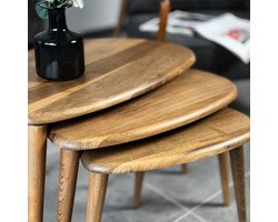 Bijzettafel - Zigon salontafel set van 3 - Ercol stijl rustiek ontwerp in walnotenhout - natuurlijke look - salontafel voor moderne woninginrichting