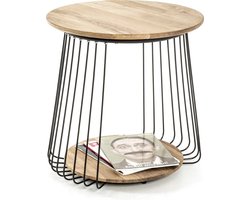 Bijzettafel – Zwart en bruin massief eiken – Met onderblad – 50 cm breed, 50 cm diep, 52 cm hoog