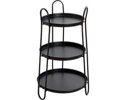 Bijzettafel – Zwart gelakt staal – Met drie bladen en ovale poten – 43 cm breed, 43 cm diep, 72 cm hoog – Modern design