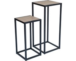 Bijzettafel - Zwart - Metaal - Eik - SET - 35x35x80 & 30x30x60 - MY Own Table 006B